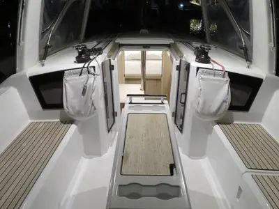 Deck of Lina, a Beneteau Oceanis 38 sailboat at Procida, Italy