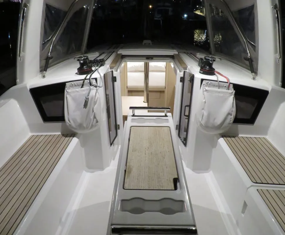 Deck of Lina, a Beneteau Oceanis 38 sailboat at Procida, Italy