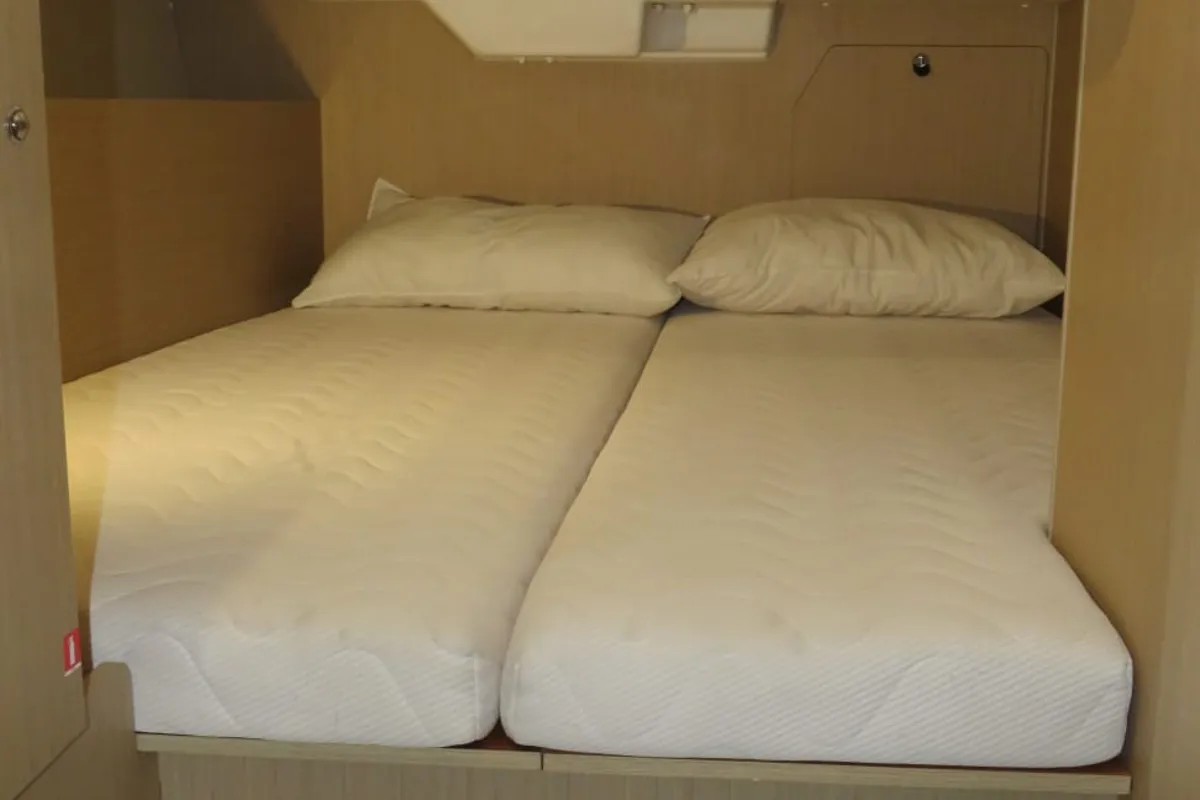 Cabin on Lina, a Beneteau Oceanis 38 sailboat at Procida, Italy