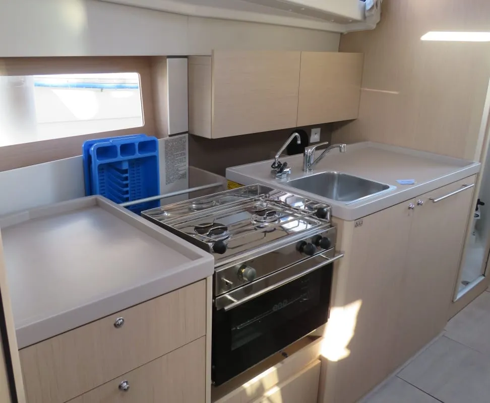 Galley of Lina, a Beneteau Oceanis 38 sailboat at Procida, Italy
