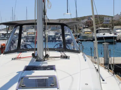 Deck of Zeus, a Beneteau Oceanis 38.1 sailboat at Lavrion, Greece