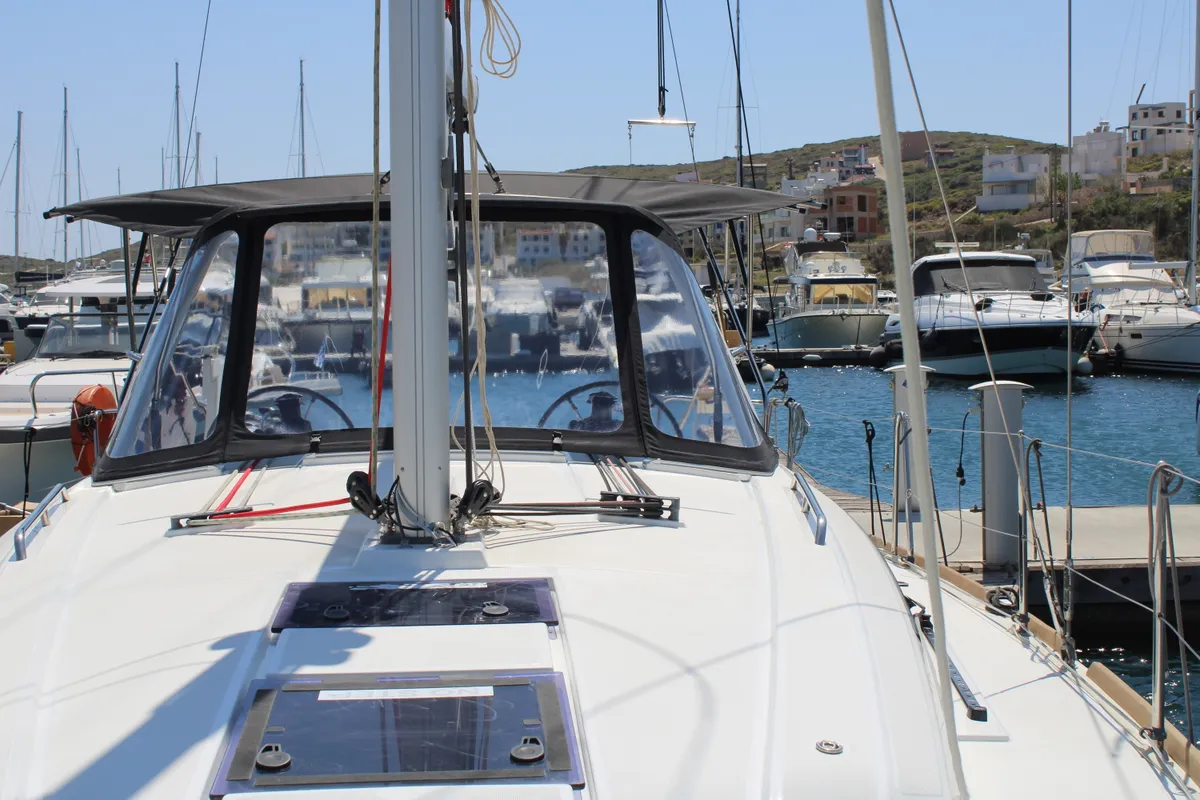 Deck of Zeus, a Beneteau Oceanis 38.1 sailboat at Lavrion, Greece