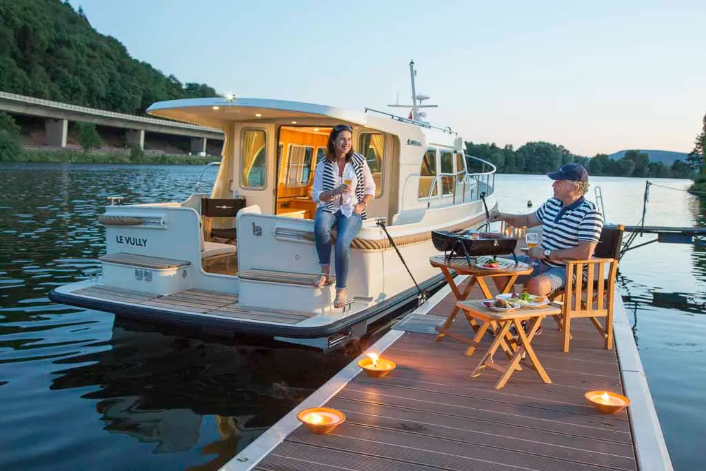 Exterior view of Adagio, a Linssen Grand Sturdy 35.0 Sedan motor yacht at Kinrooi, Belgium
