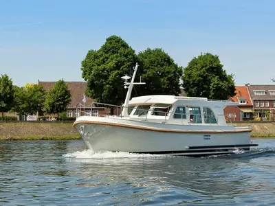 Exterior view of Adagio, a Linssen Grand Sturdy 35.0 Sedan motor yacht at Kinrooi, Belgium