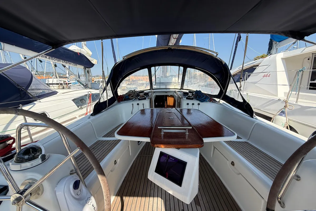Cockpit of Beneteau Oceanis 43, a sailboat at es Jonquet, Spain