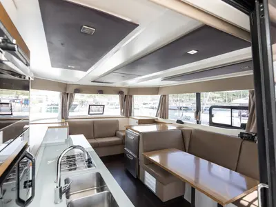 Salon of Dream Star, a Fountaine Pajot MY 37 catamaran at Primošten, Croatia