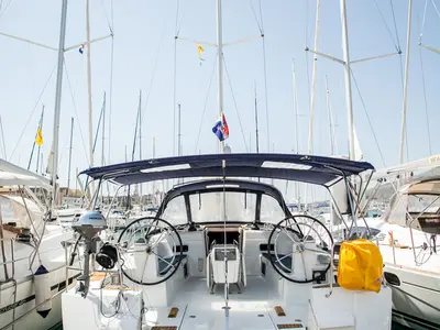 Cockpit of Rock Point, a Jeanneau Sun Odyssey 509 sailboat at Dubrovnik, Croatia