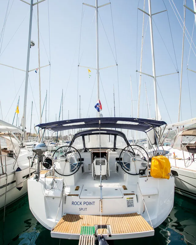 Cockpit of Rock Point, a Jeanneau Sun Odyssey 509 sailboat at Dubrovnik, Croatia