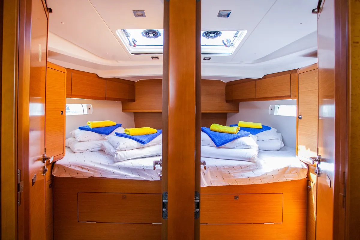Cabin on Rock Point, a Jeanneau Sun Odyssey 509 sailboat at Dubrovnik, Croatia