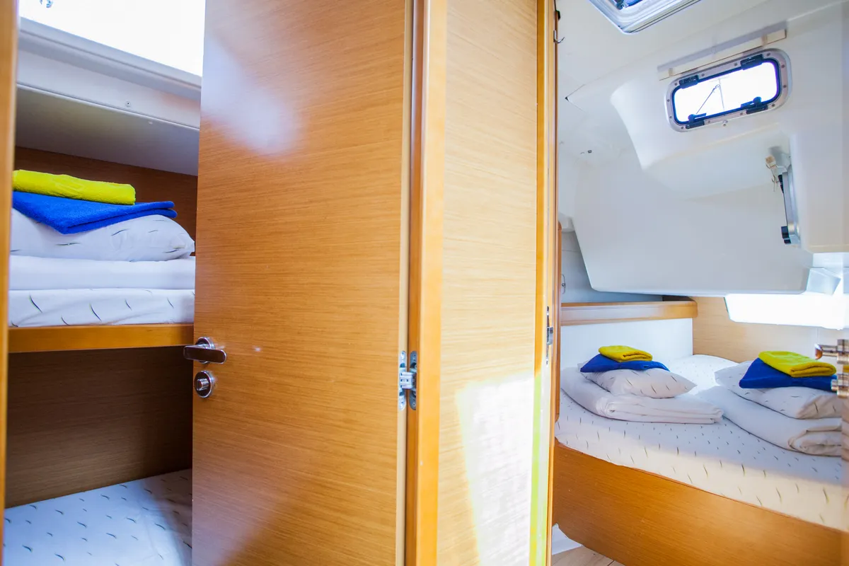 Cabin on Rock Point, a Jeanneau Sun Odyssey 509 sailboat at Dubrovnik, Croatia