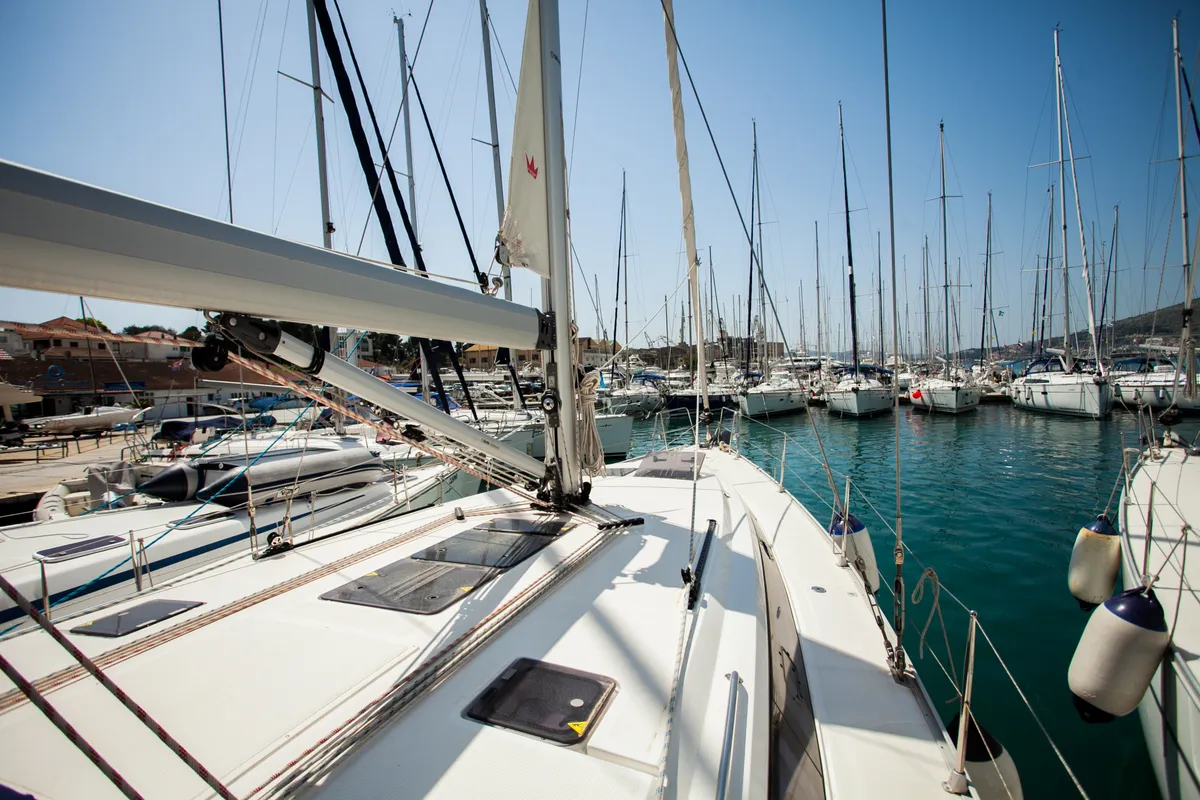 Deck of Rock Point, a Jeanneau Sun Odyssey 509 sailboat at Dubrovnik, Croatia