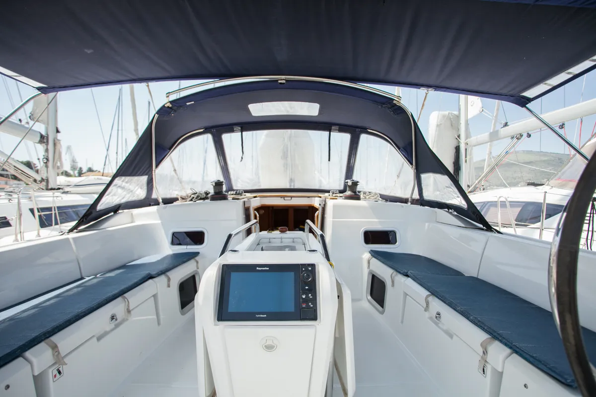 Cockpit of Rock Point, a Jeanneau Sun Odyssey 509 sailboat at Dubrovnik, Croatia