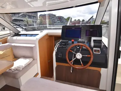 Cockpit of Kviteseid, a Greenline 39 motorboat at Porsgrunn, Norway