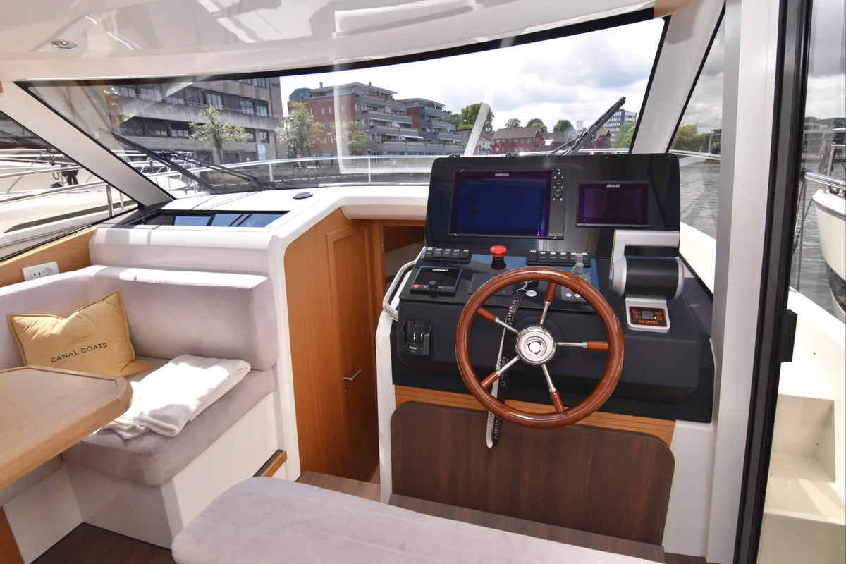 Cockpit of Kviteseid, a Greenline 39 motorboat at Porsgrunn, Norway
