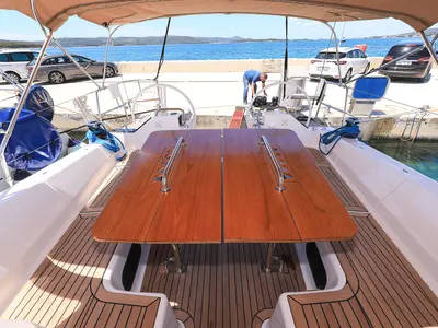 Deck of Anaya, a Elan Impression 45.1 sailboat at Biograd na Moru, Croatia