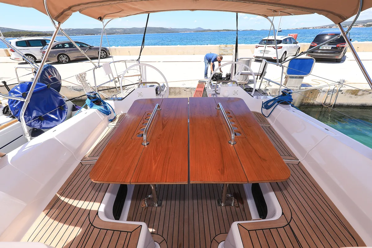 Deck of Anaya, a Elan Impression 45.1 sailboat at Biograd na Moru, Croatia