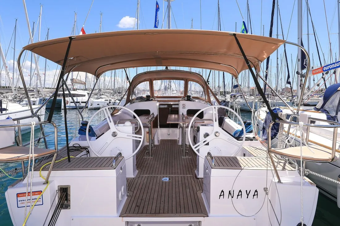 Cockpit of Anaya, a Elan Impression 45.1 sailboat at Biograd na Moru, Croatia