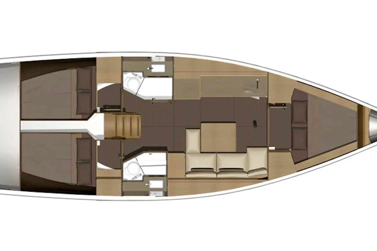 Floor plan of AF-D382(II), a Dufour 382 Grand Large sailboat at Municipal Unit of Rhodes, Greece