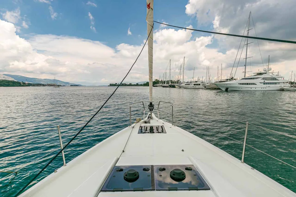 Deck of Magellan, a Jeanneau Sun Odyssey 490 sailboat at Kontokali, Greece