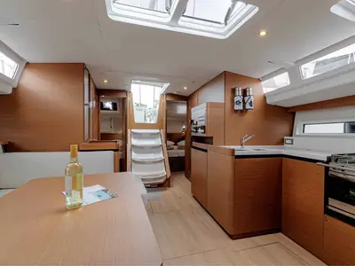 Galley of Magellan, a Jeanneau Sun Odyssey 490 sailboat at Kontokali, Greece
