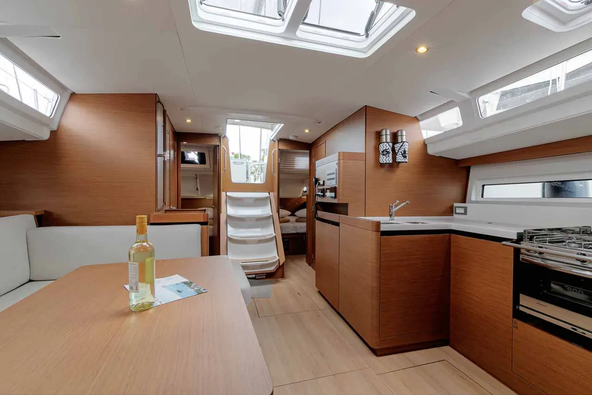 Galley of Magellan, a Jeanneau Sun Odyssey 490 sailboat at Kontokali, Greece