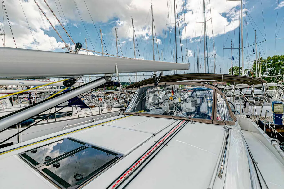 Deck of Magellan, a Jeanneau Sun Odyssey 490 sailboat at Kontokali, Greece