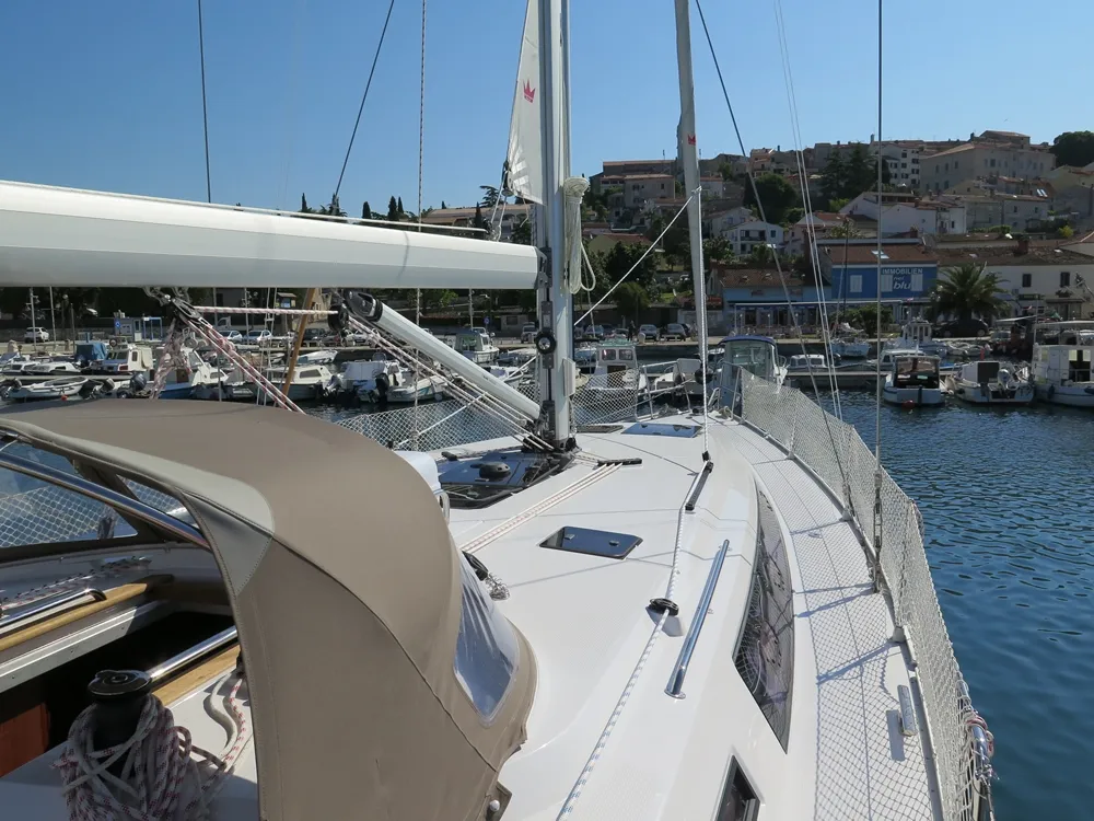 Deck of Seawolf , a Bavaria Cruiser 46 sailboat at Općina Vrsar, Croatia