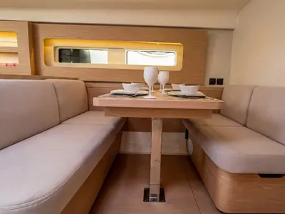 Salon of Moana, a Beneteau First 53 sailboat at Ibiza, Spain