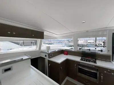 Galley of Bella II, a Bali 4.2 catamaran at Marmaris, Turkey