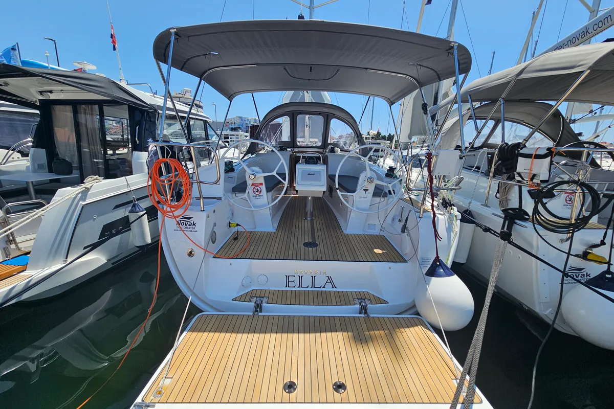 Exterior view of Ella, a Bavaria Cruiser 34 sailboat at Grad Biograd na Moru, Croatia
