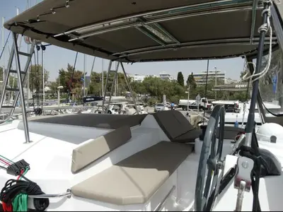 Cockpit of AF-B4.1, a Bali 4.1 catamaran at Municipal Unit of Lefkada, Greece