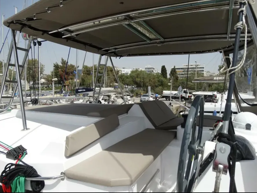 Cockpit of AF-B4.1, a Bali 4.1 catamaran at Municipal Unit of Lefkada, Greece