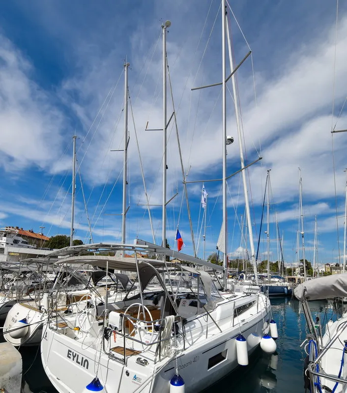 Exterior view of Eylin, a Beneteau Oceanis 40.1 sailboat at Zadar, Croatia