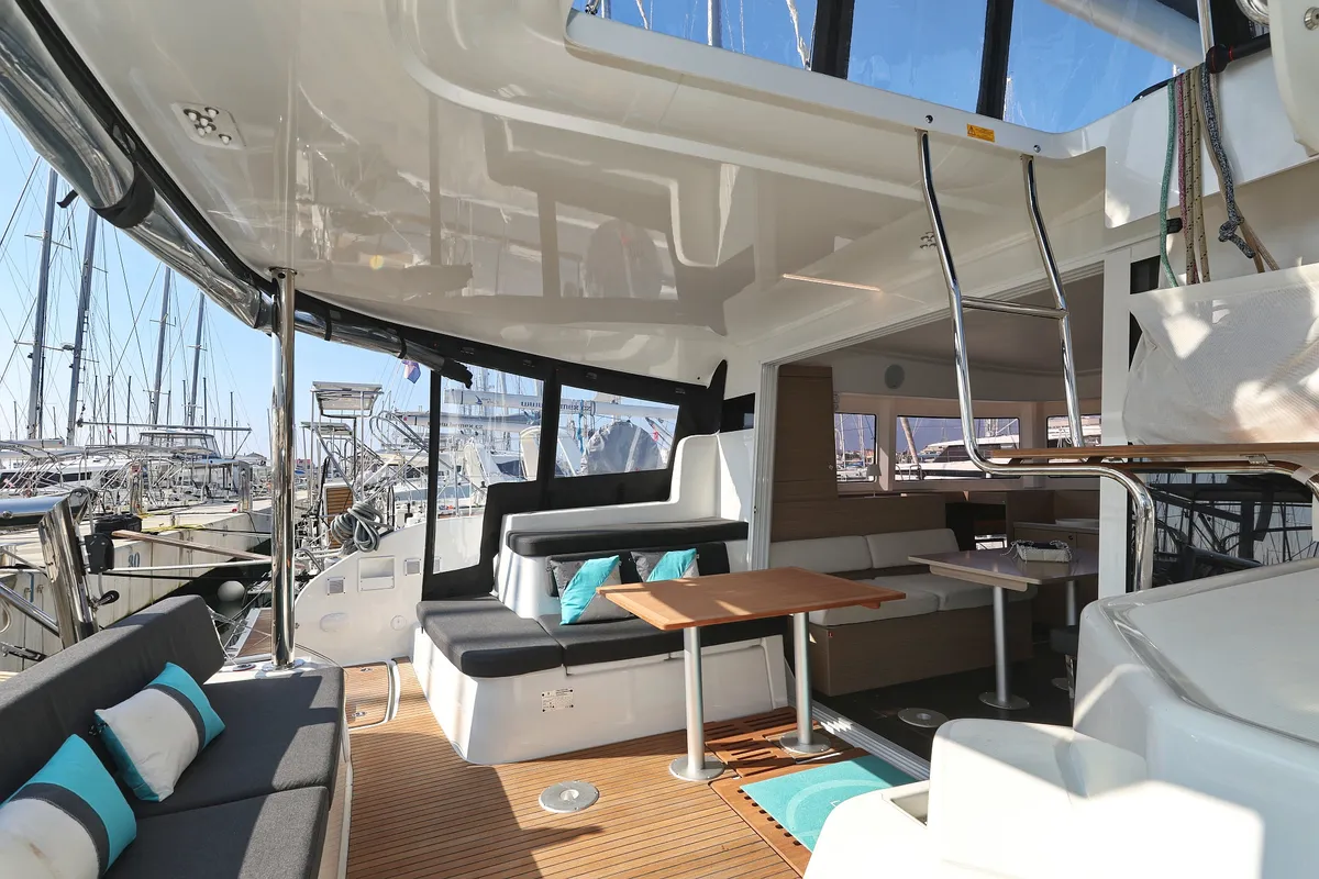 Deck of NAMI, a Lagoon 38 catamaran at Općina Sukošan, Croatia