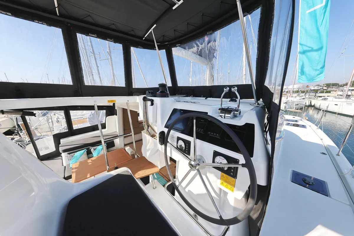 Deck of NAMI, a Lagoon 38 catamaran at Općina Sukošan, Croatia