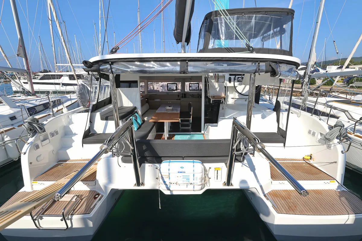 Exterior view of NAMI, a Lagoon 38 catamaran at Općina Sukošan, Croatia
