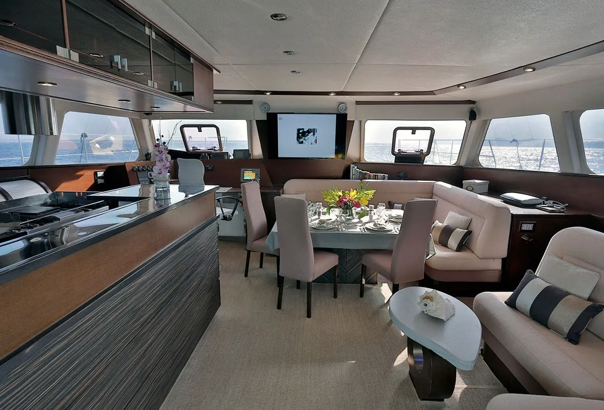 Salon of Anassa, a Sunreef 62 catamaran at Keramoti, Greece