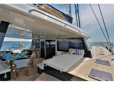 Deck of Anassa, a Sunreef 62 catamaran at Keramoti, Greece