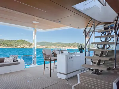 Cabin on ATRAVERSIA, a Gulet x-reuse catamaran at Imperia, Italy