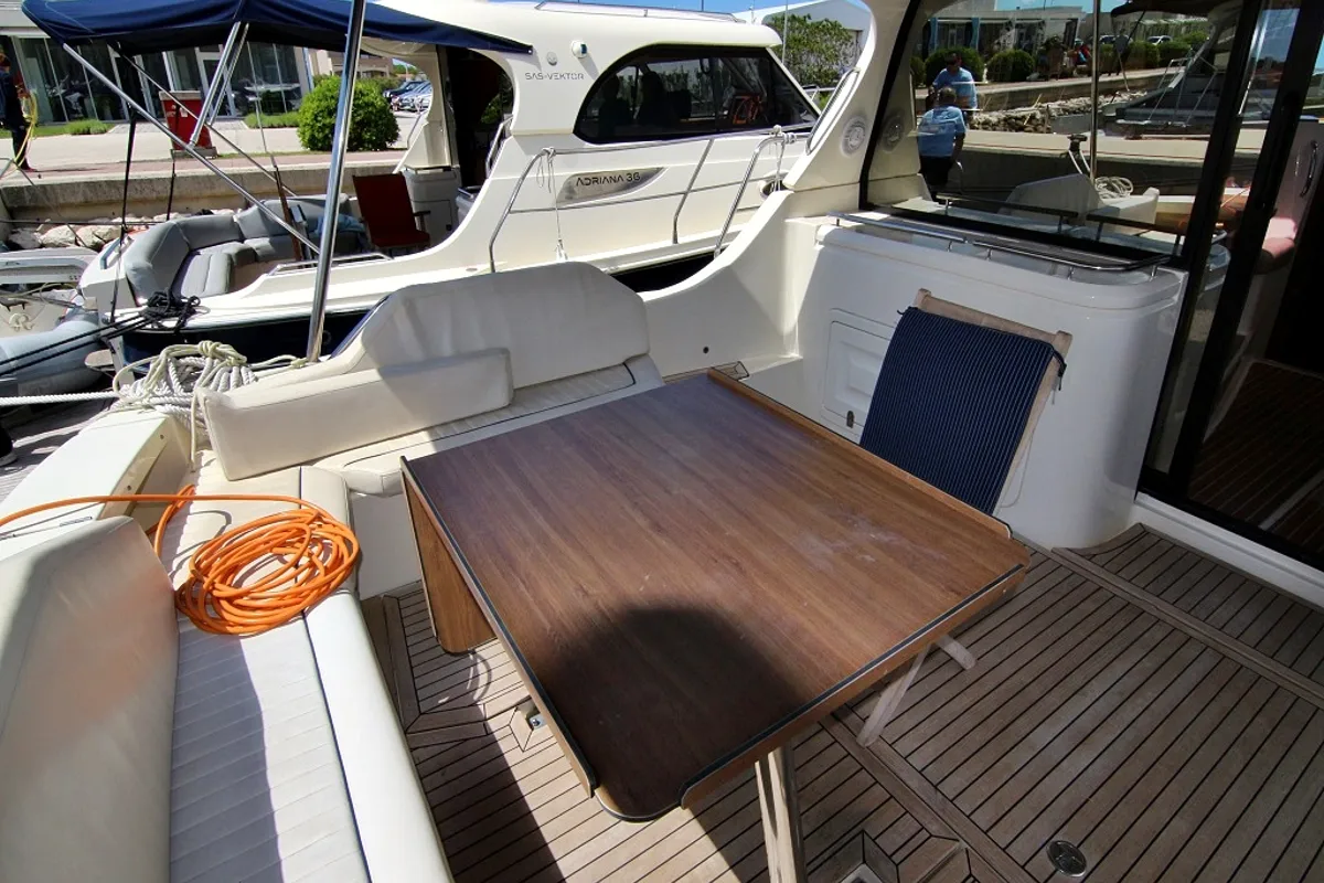 Deck of Roberta, a SAS - Vektor Adriana 44 motor yacht at Općina Sukošan, Croatia