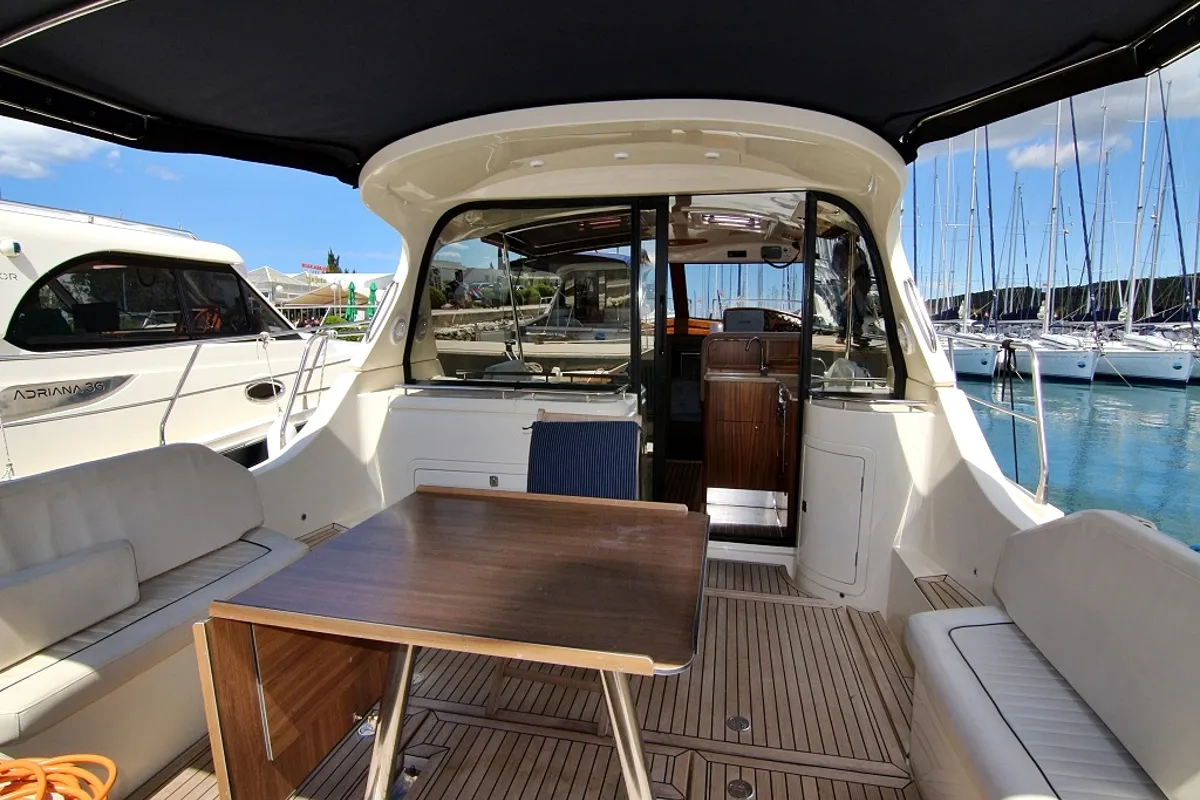 Deck of Roberta, a SAS - Vektor Adriana 44 motor yacht at Općina Sukošan, Croatia