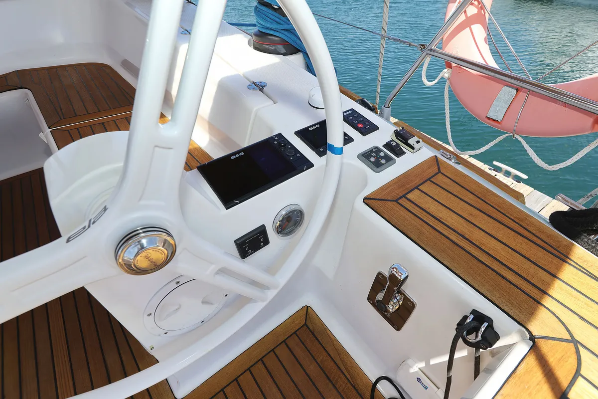 Cockpit of Ibiss, a Elan Impression 45 sailboat at Grad Šibenik, Croatia