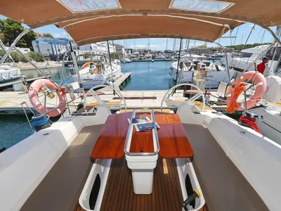 Deck of Ibiss, a Elan Impression 45 sailboat at Grad Šibenik, Croatia