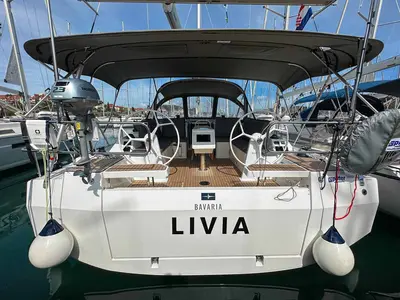 Cockpit of Livia, a Bavaria C42 sailboat at Grad Pula, Croatia