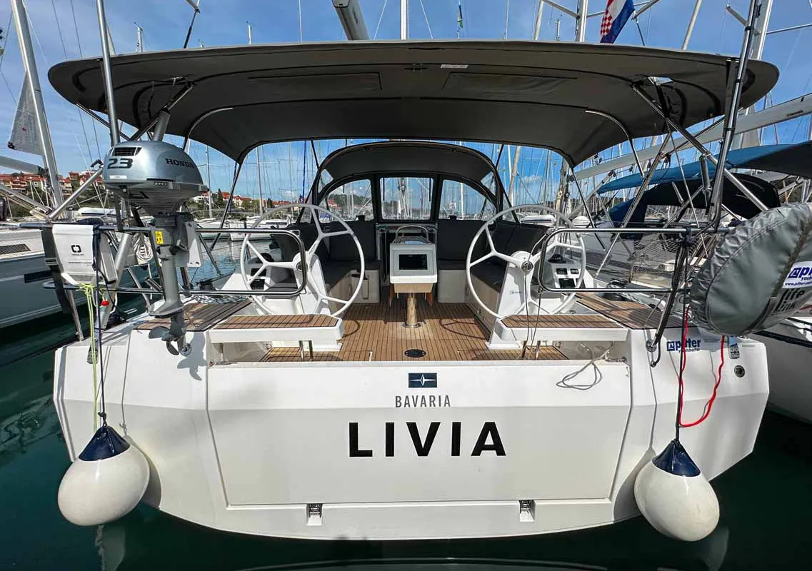 Cockpit of Livia, a Bavaria C42 sailboat at Grad Pula, Croatia