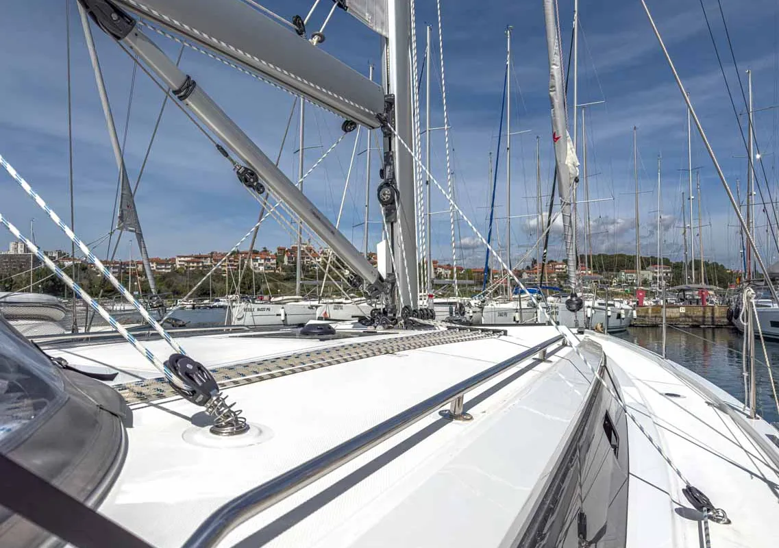 Deck of Livia, a Bavaria C42 sailboat at Grad Pula, Croatia