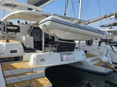 Deck of Azzuro, a Lagoon 42 catamaran at Grad Biograd na Moru, Croatia