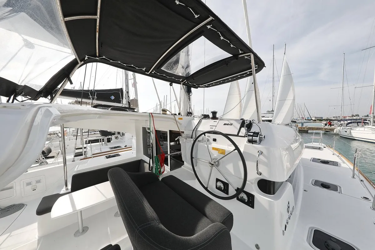 Cockpit of Mari, a Lagoon 40 catamaran at Općina Sukošan, Croatia