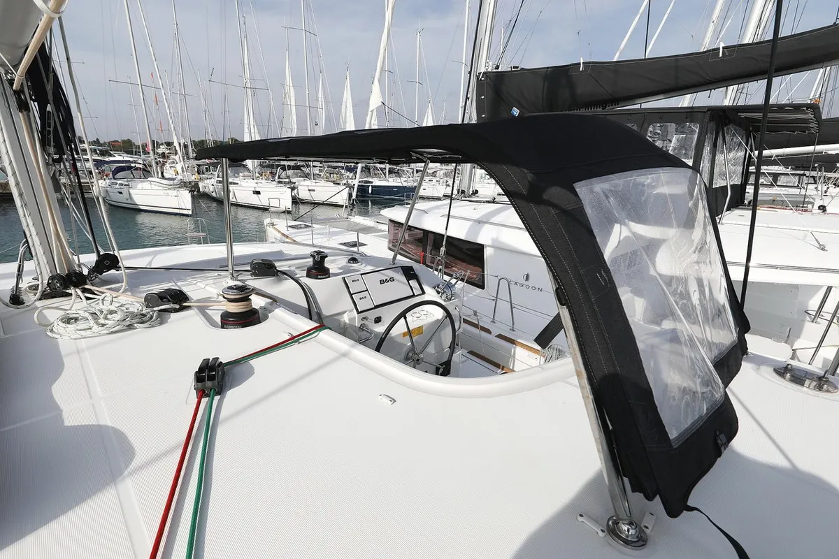 Cockpit of Mari, a Lagoon 40 catamaran at Općina Sukošan, Croatia