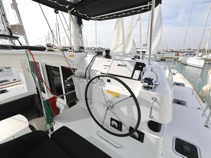 Cockpit of Mari, a Lagoon 40 catamaran at Općina Sukošan, Croatia